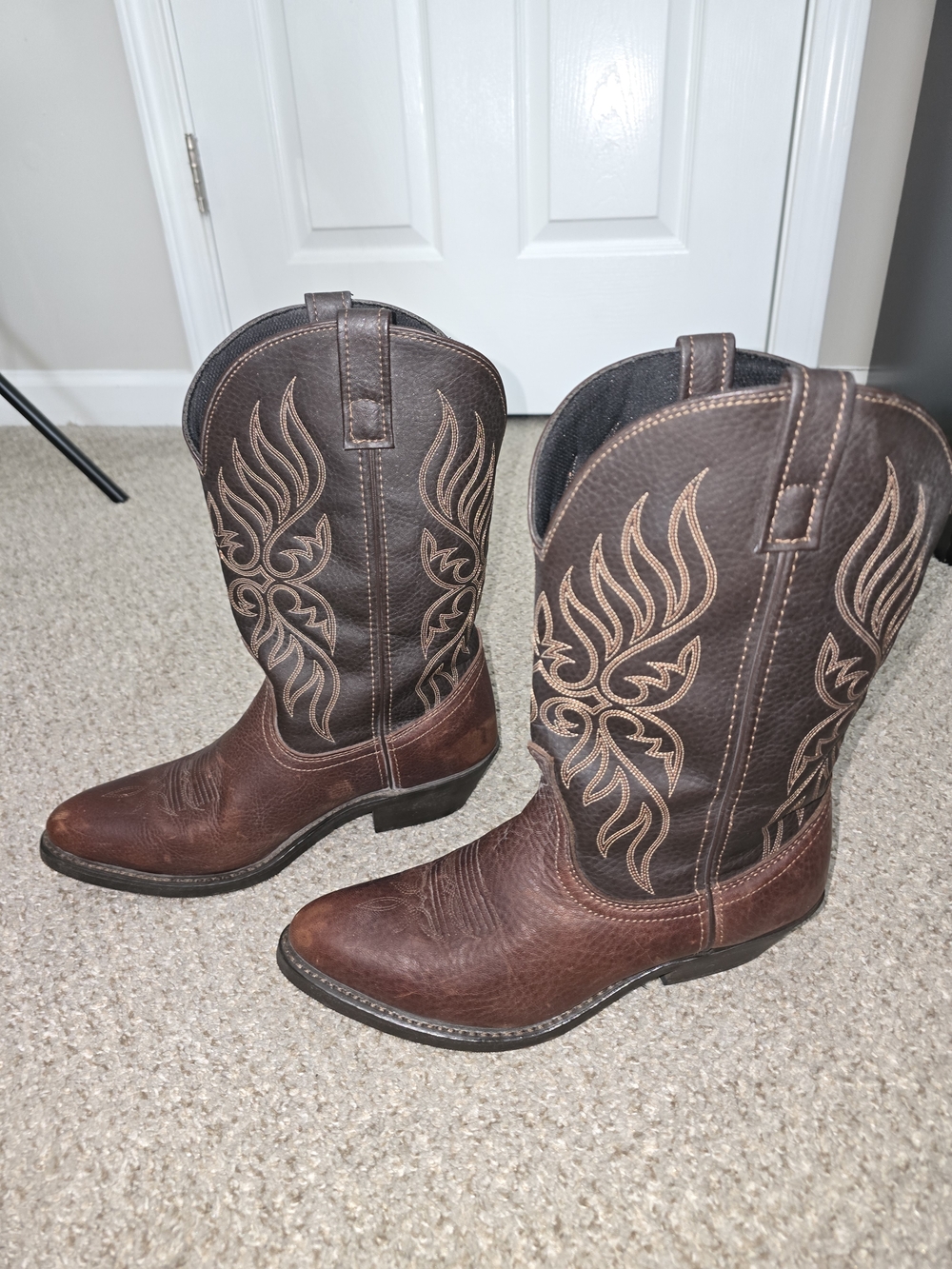 Laredo Kelli Copper Round Toe Brown Two-Tone Embroidered Western Boots Size 10